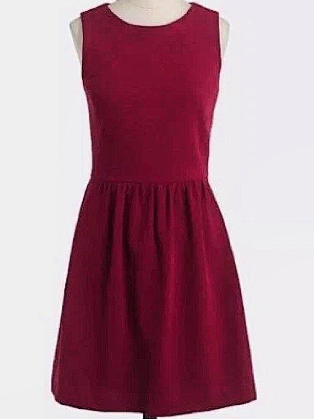 J. Crew Sleeveless Burgundy Dress - Classic Party Dress. Gathered Waist. Pockets